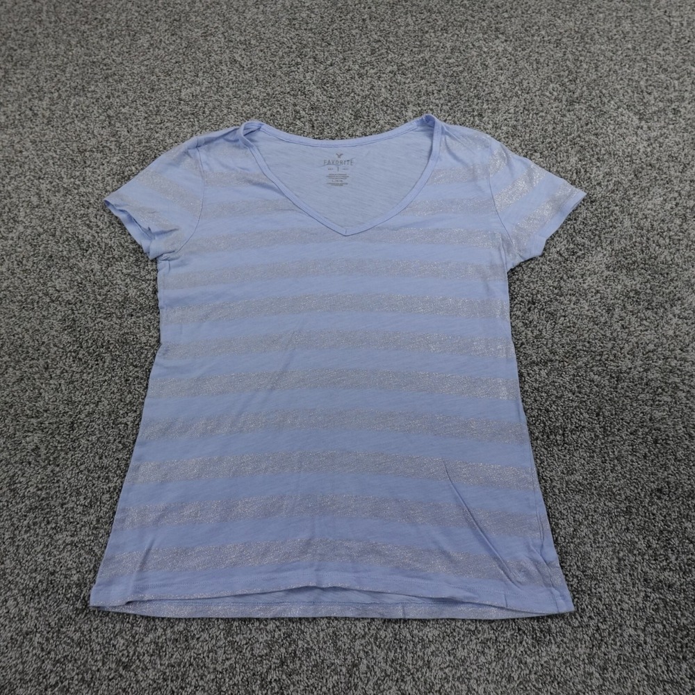 American Eagle Shirt Womens Large Blue Gray Glitter Lightweight Casual Preppy AE